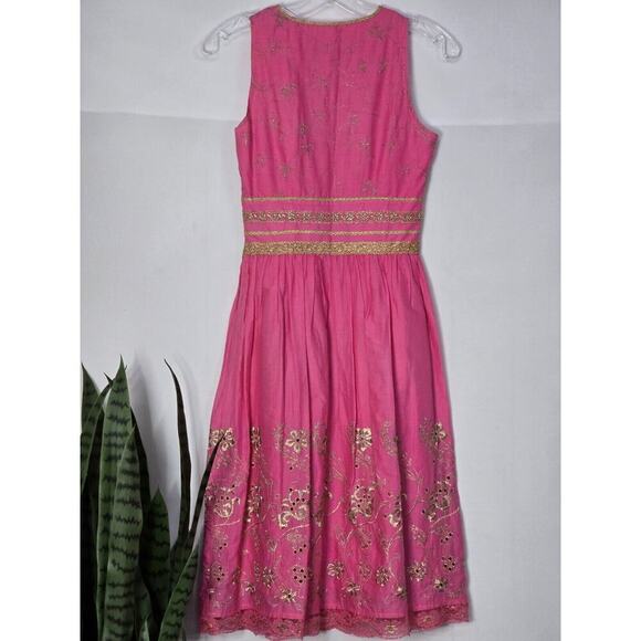 Beautiful Women's Express V-Neck Pink Gold Floral Embroidered A-Line Dress Sz 0 - Picture 5 of 7